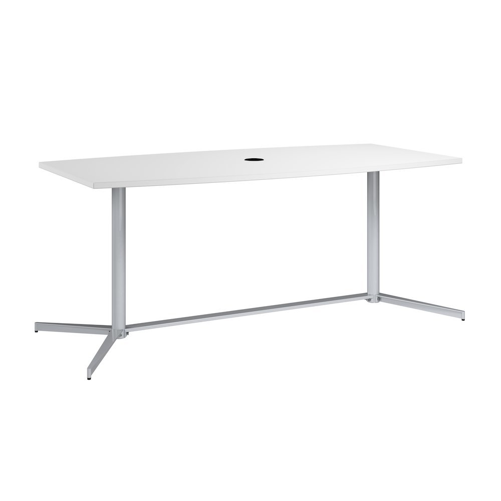 72-inch Office Conference Table with Metal Base in White. Picture 1