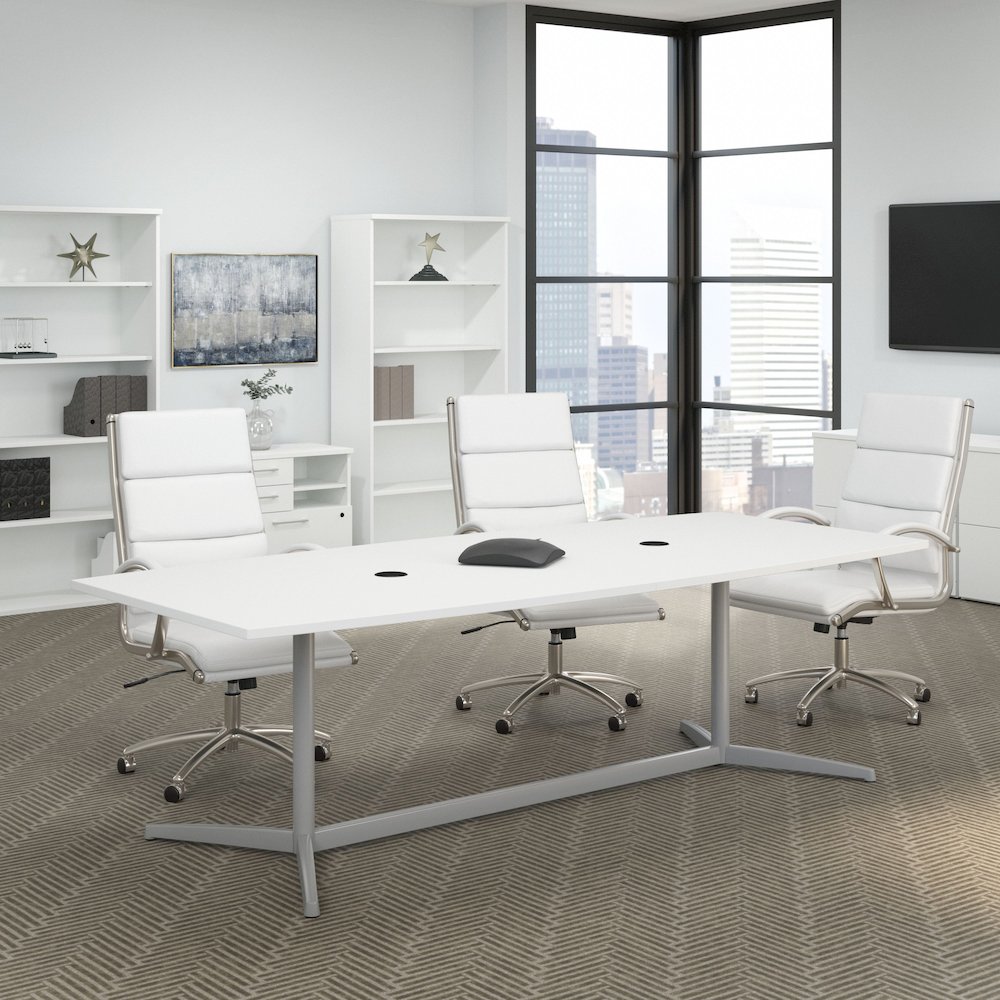 96W x 42D Boat Shaped Conference Table with Metal Base. Picture 2