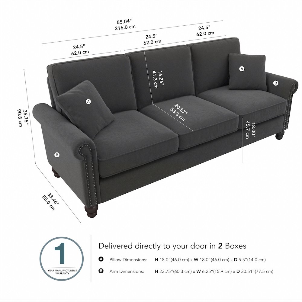 Coventry 85W Sofa in Charcoal Gray Herringbone. Picture 4