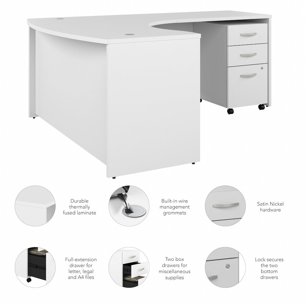 Studio C 60W x 43D Right Hand L-Bow Desk with 3 Drawer Mobile File Cabinet. Picture 8