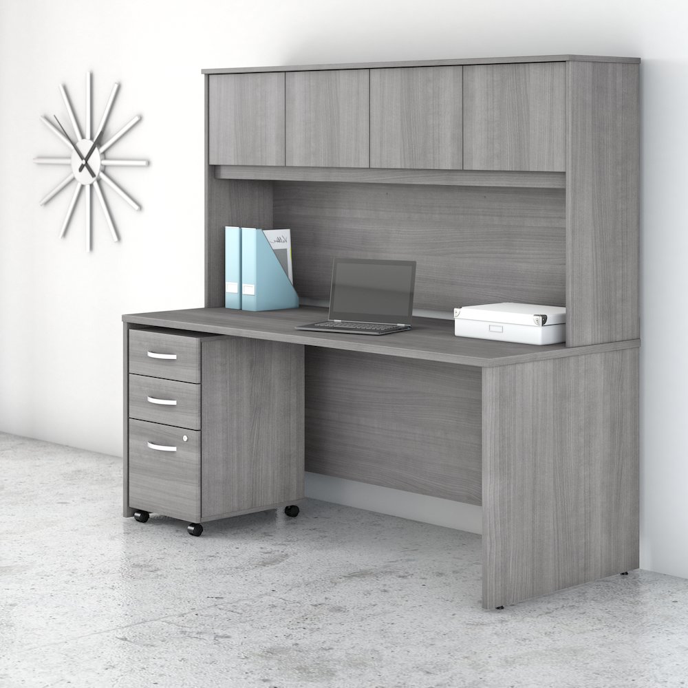 Studio C 72W x 30D Office Desk with Hutch and Mobile File Cabinet. Picture 2