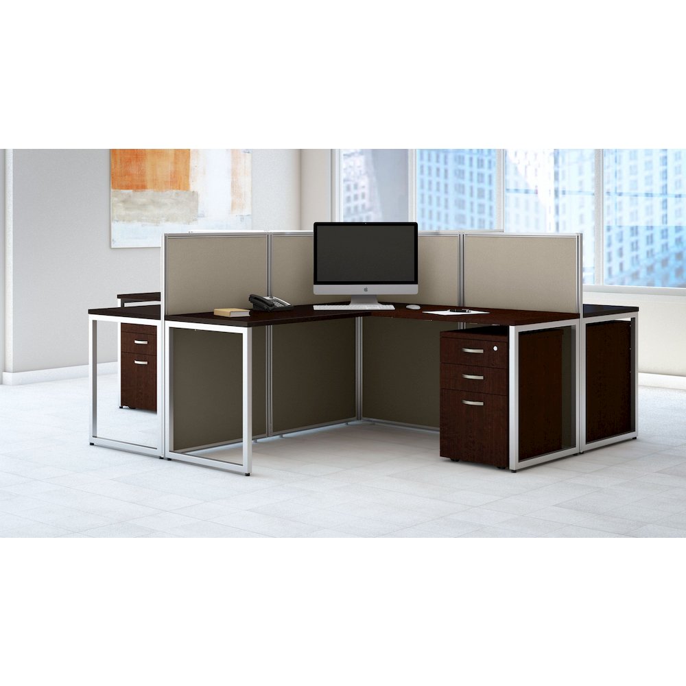 Easy Office 60W 4 Person L Shaped Cubicle Desk with Drawers and 45H Panels. Picture 2