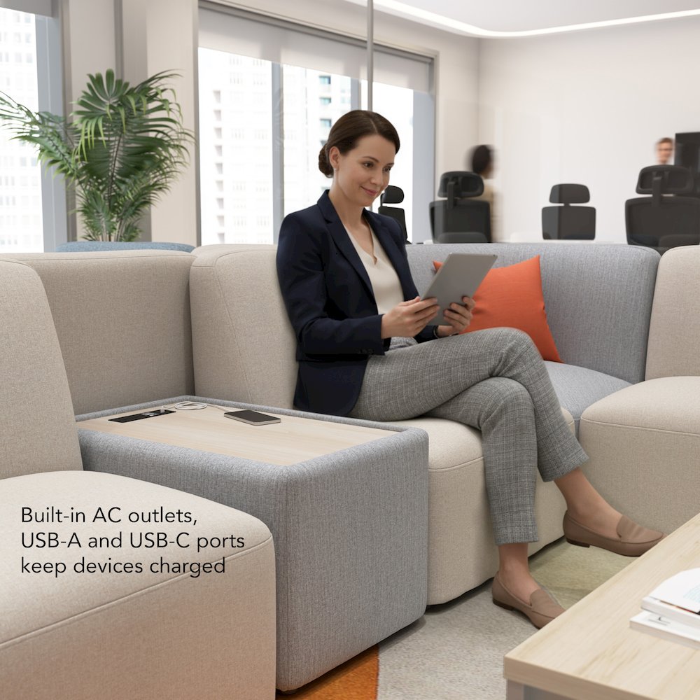 Assemble Modular Side Table with Charging Station in Fog Fabric. Picture 6