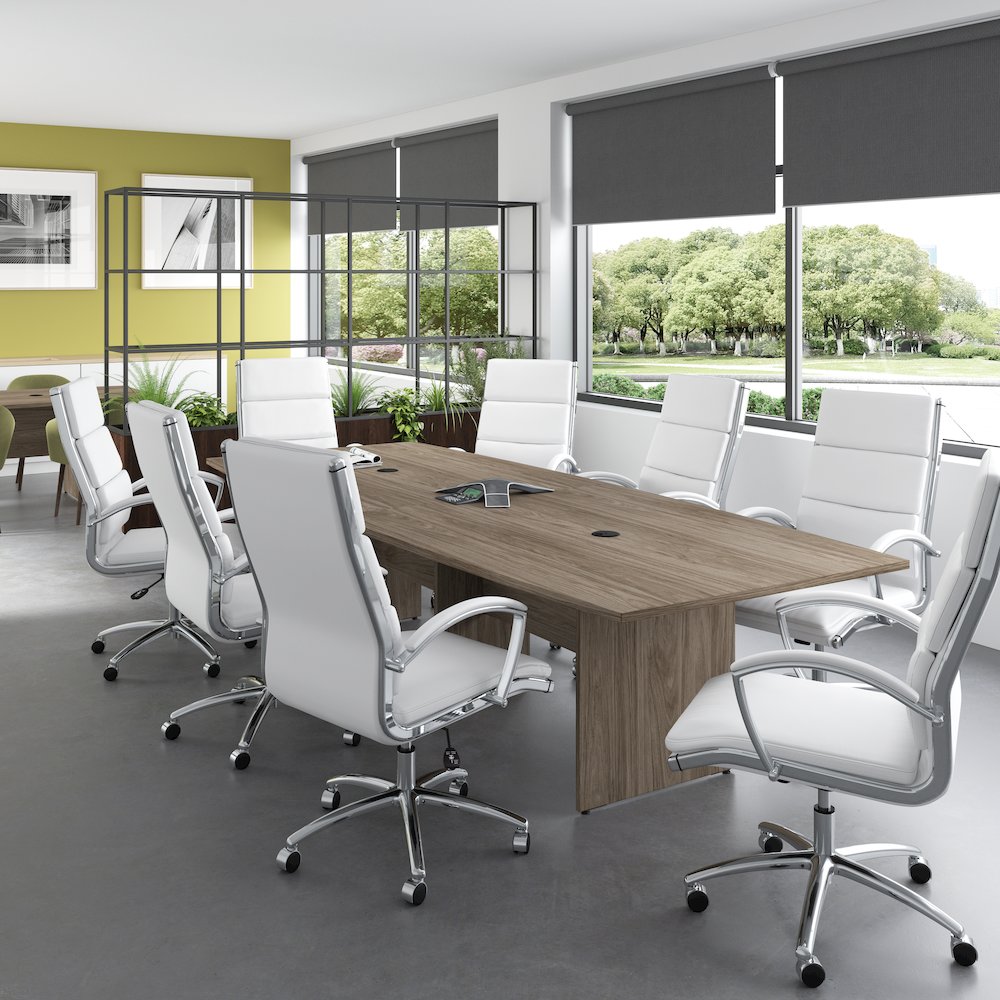 120W x 48D Boat Shaped Conference Table with Wood Base. Picture 2
