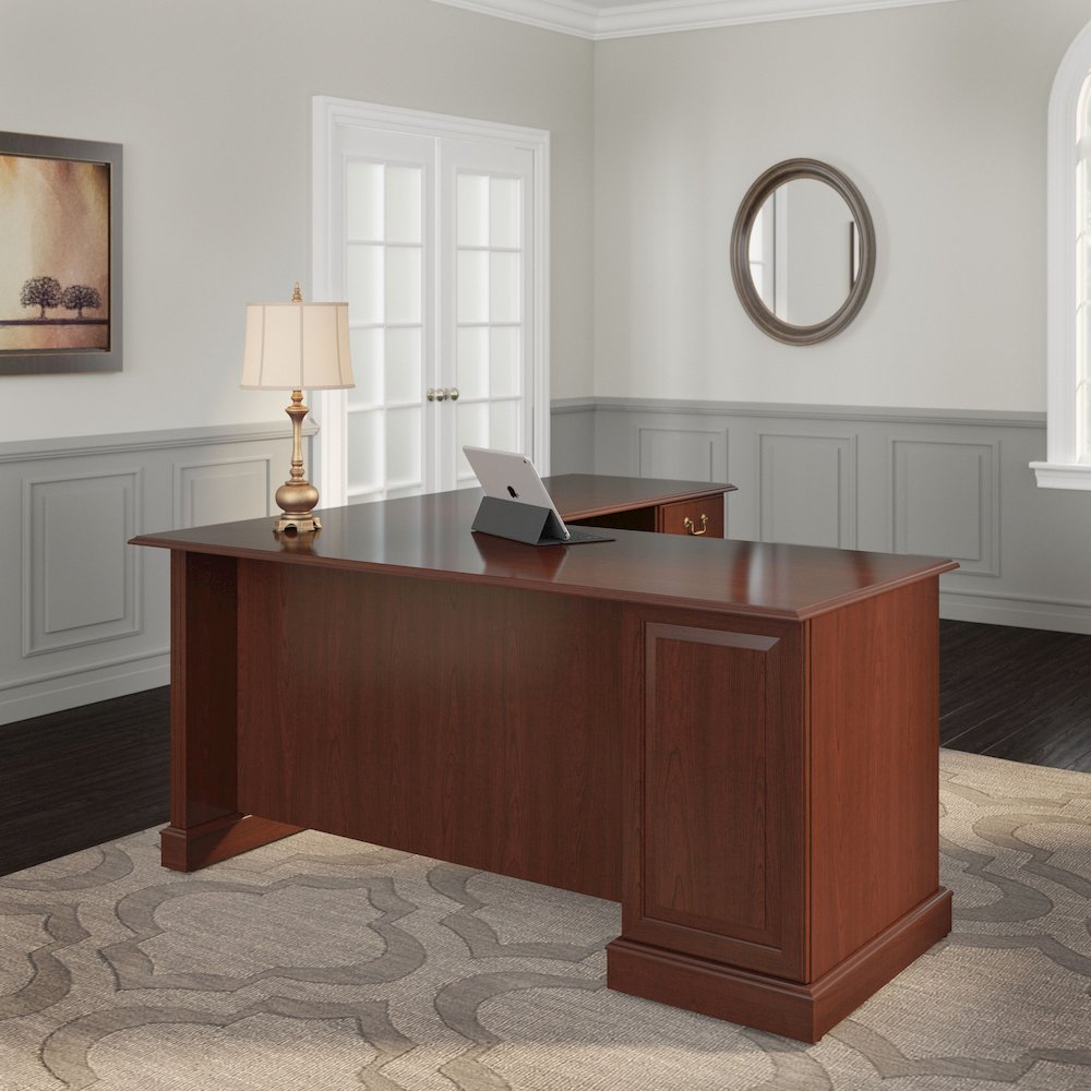 Saratoga L Shaped Computer Desk with Drawers. Picture 2