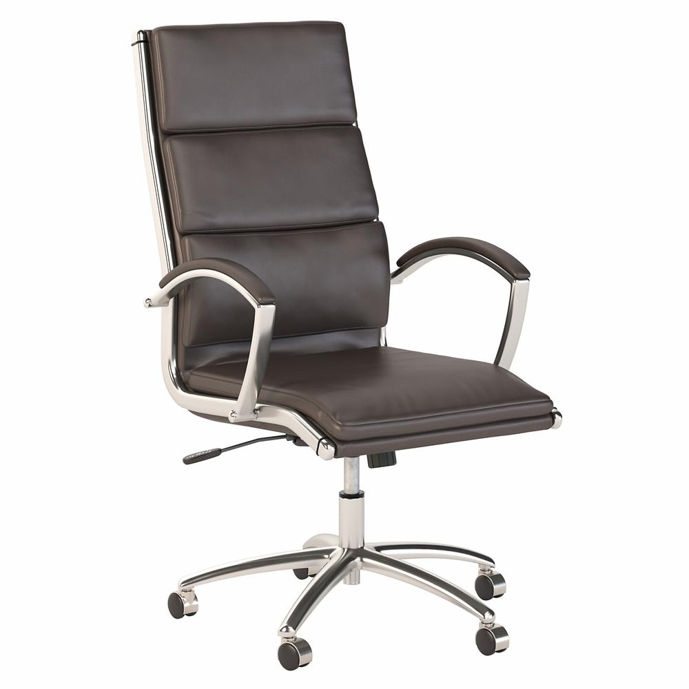 High Back Leather Executive Office Chair, Brown Leather. Picture 1