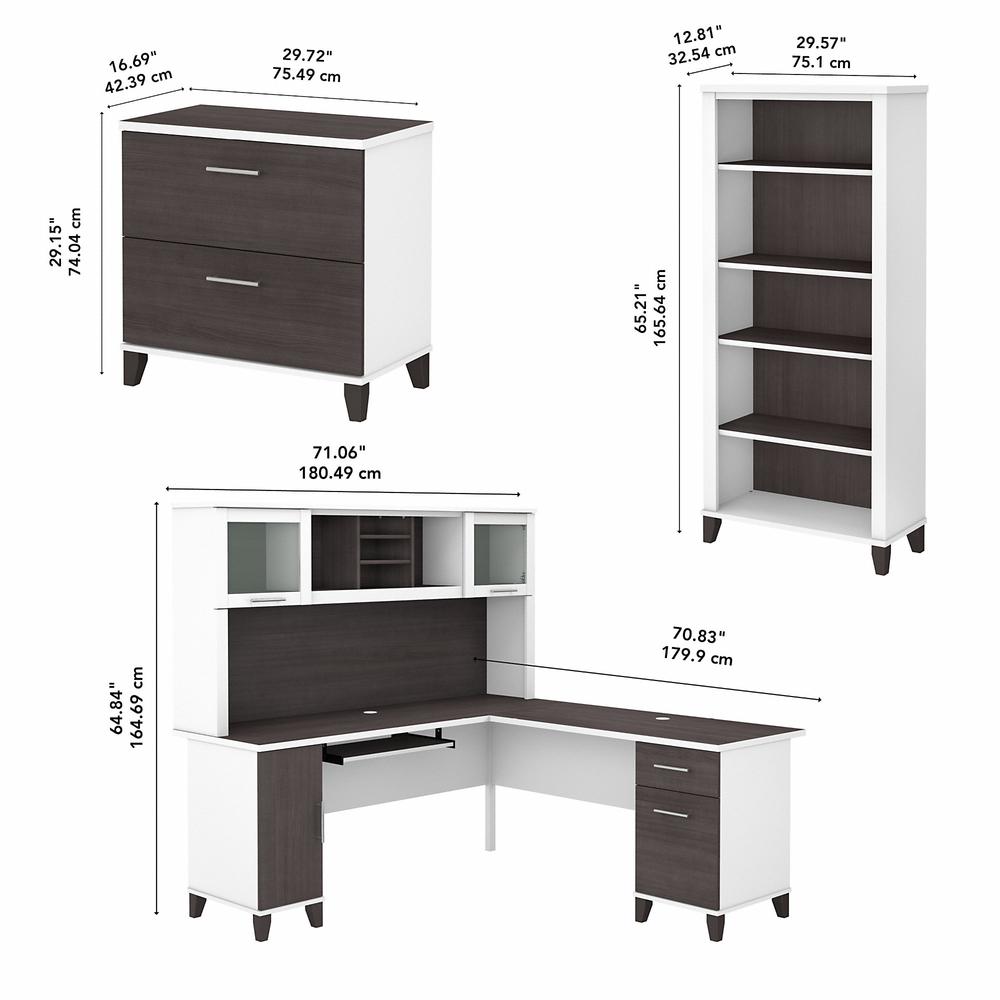 72W L Shaped Desk with Hutch, Lateral File Cabinet and Bookcase Storm Gray/White. Picture 5