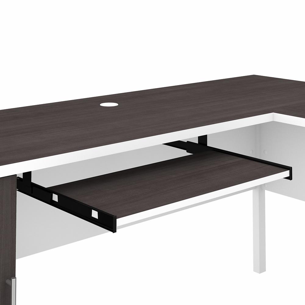 72W L Shaped Desk with Hutch, Lateral File Cabinet and Bookcase Storm Gray/White. Picture 6