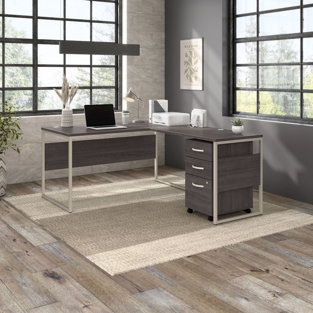 Hybrid 60W x 30D L Shaped Table Desk with Mobile File Cabinet. Picture 2