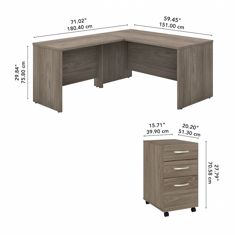 Studio C 60W x 30D L Shaped Desk with Mobile File Cabinet and 42W Return. Picture 10