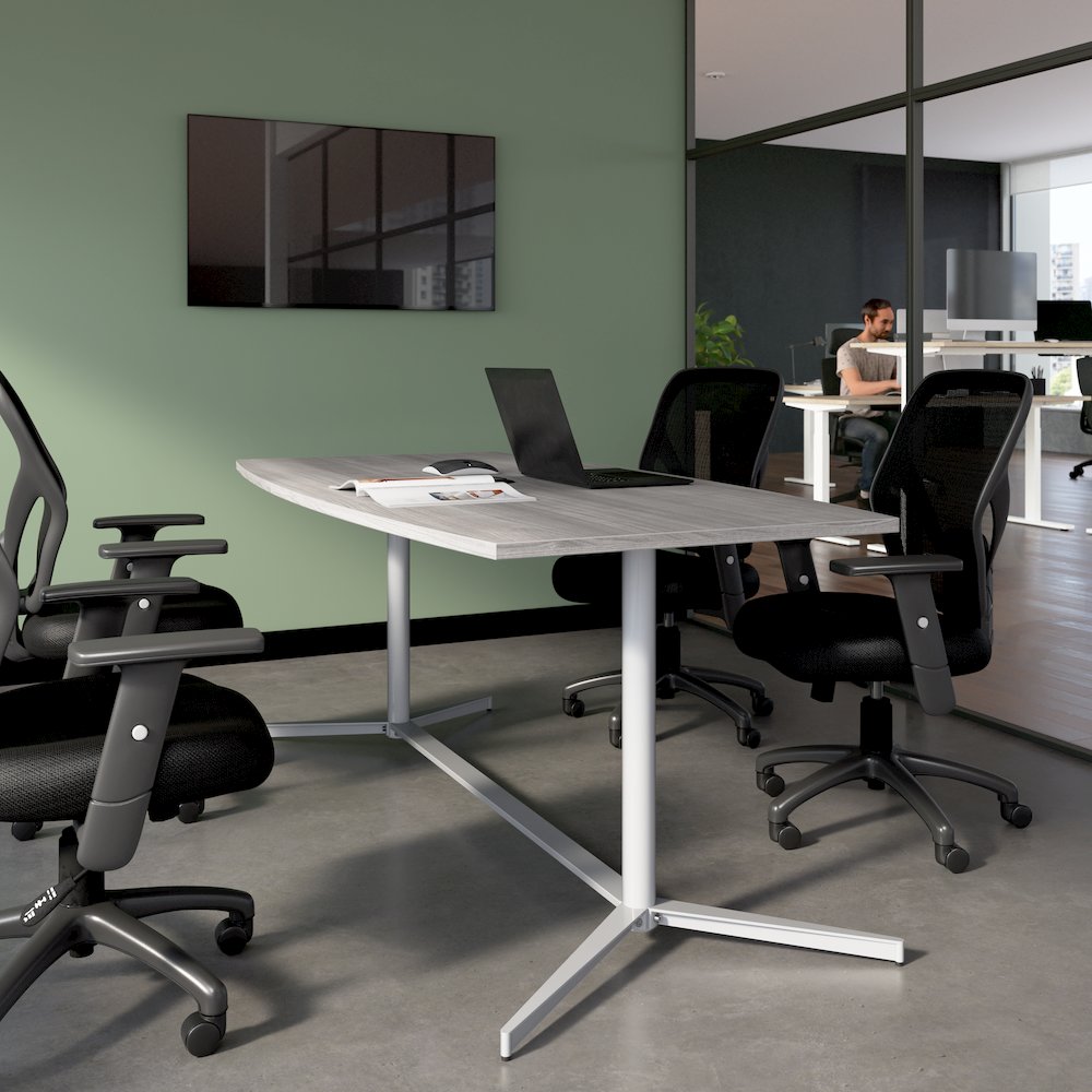 72-inch Office Conference Table with Metal Base in Platinum Gray. Picture 2