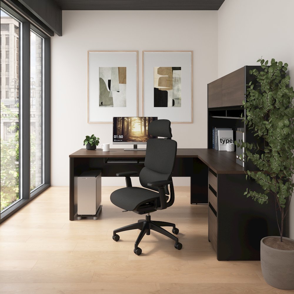 72W L-Shaped Desk with Hutch and Pedestal. Picture 2