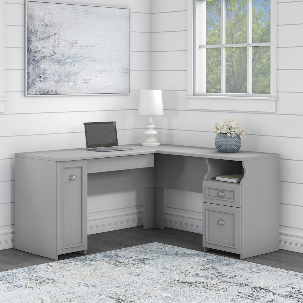 Fairview 60W L Shaped Desk with Drawers and Storage Cabinet. Picture 2