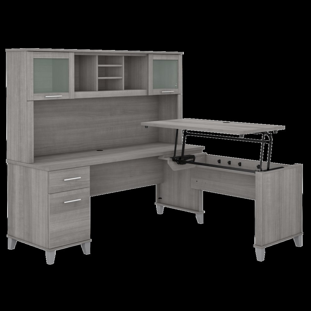 Somerset 72W 3 Position Sit to Stand L Shaped Desk with Hutch. Picture 1