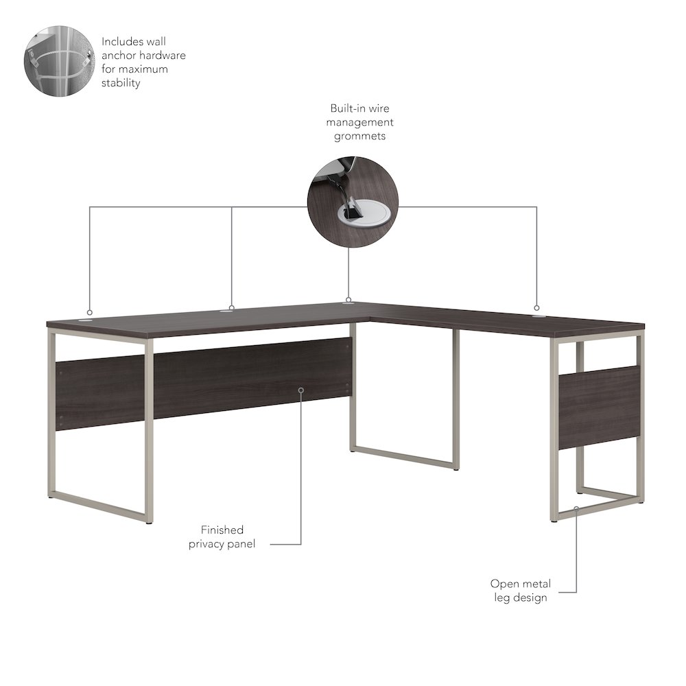 Hybrid 72W x 30D L Shaped Table Desk with Metal Legs. Picture 6