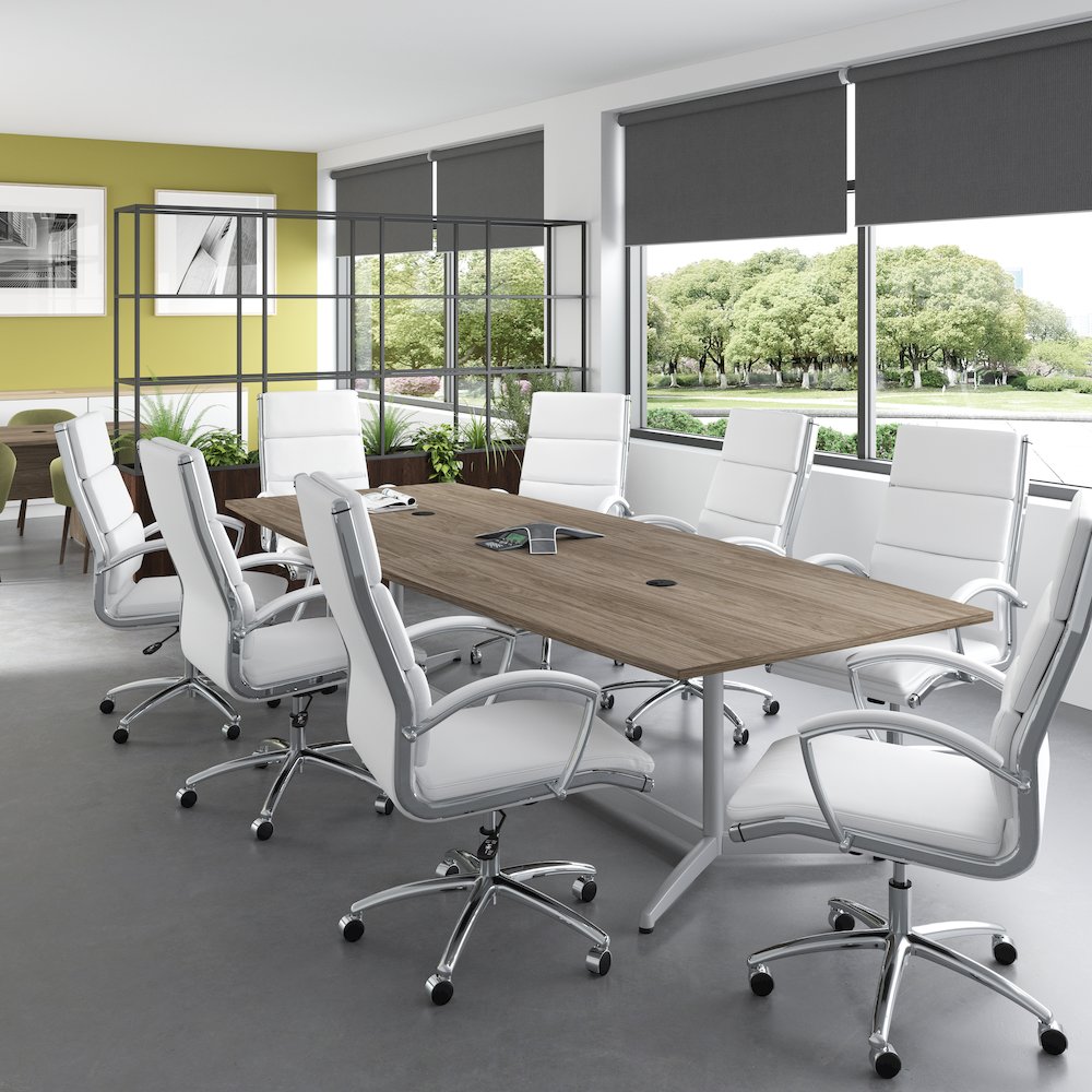 120W x 48D Boat Shaped Conference Table with Metal Base. Picture 2