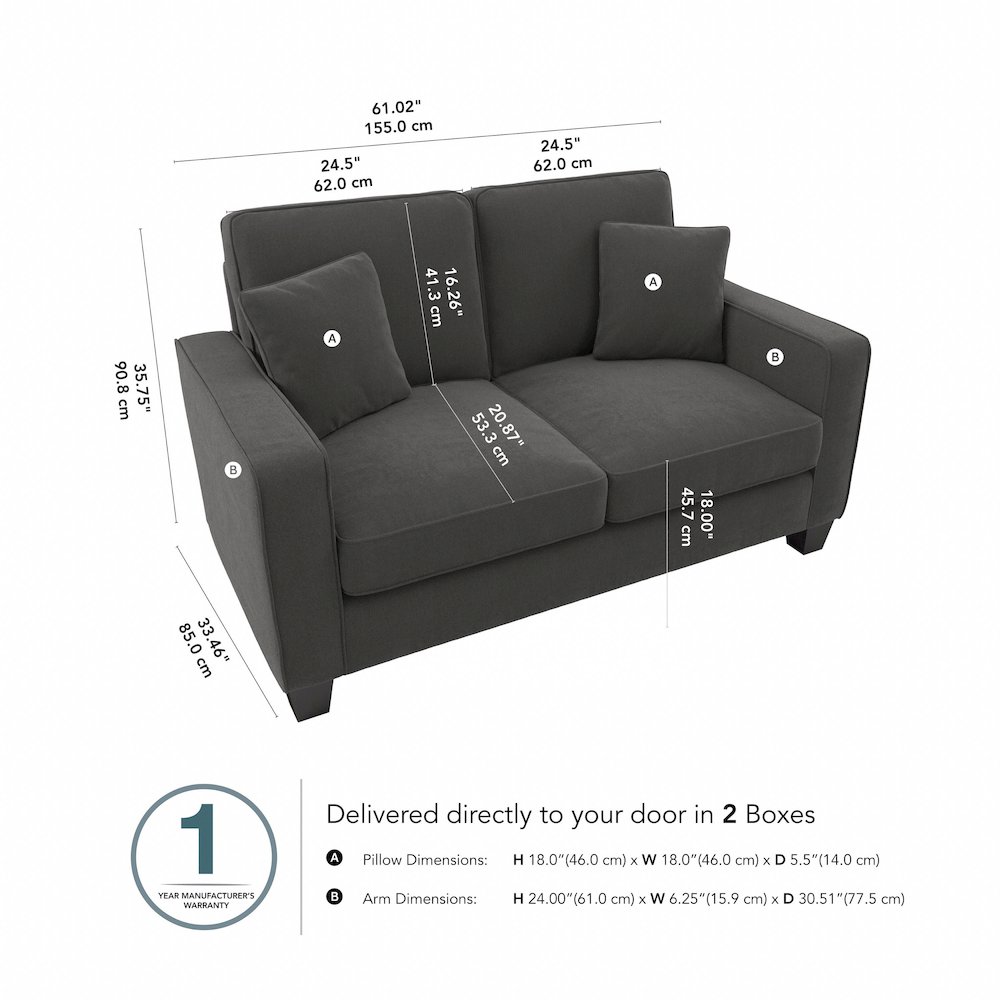 Stockton 61W Loveseat in Charcoal Gray Herringbone. Picture 4