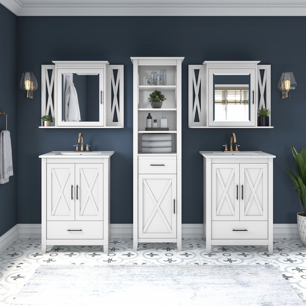 Key West 48W Double Vanity Set with Sinks, Medicine Cabinets and Linen Tower. Picture 2