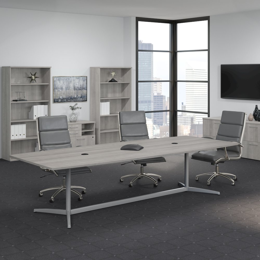 120W x 48D Boat Shaped Conference Table with Metal Base. Picture 2