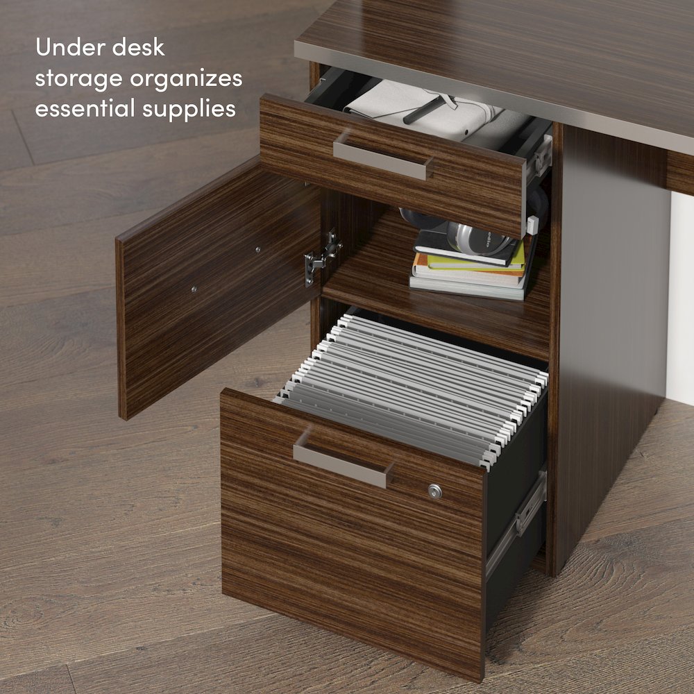 65W U-Shaped Desk with Hutch, Lateral File Cabinet, and Bookcase. Picture 4