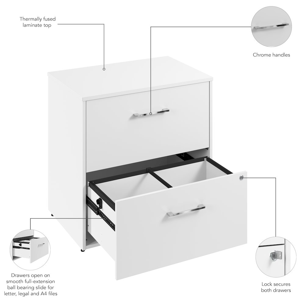 Hustle 2 Drawer Lateral File Cabinet with Lock in White. Picture 8