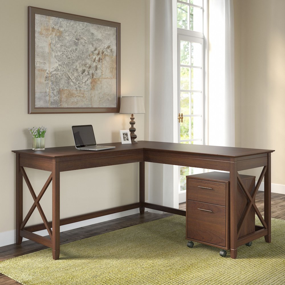 Key West 60W L Shaped Desk with 2 Drawer Mobile File Cabinet. Picture 2