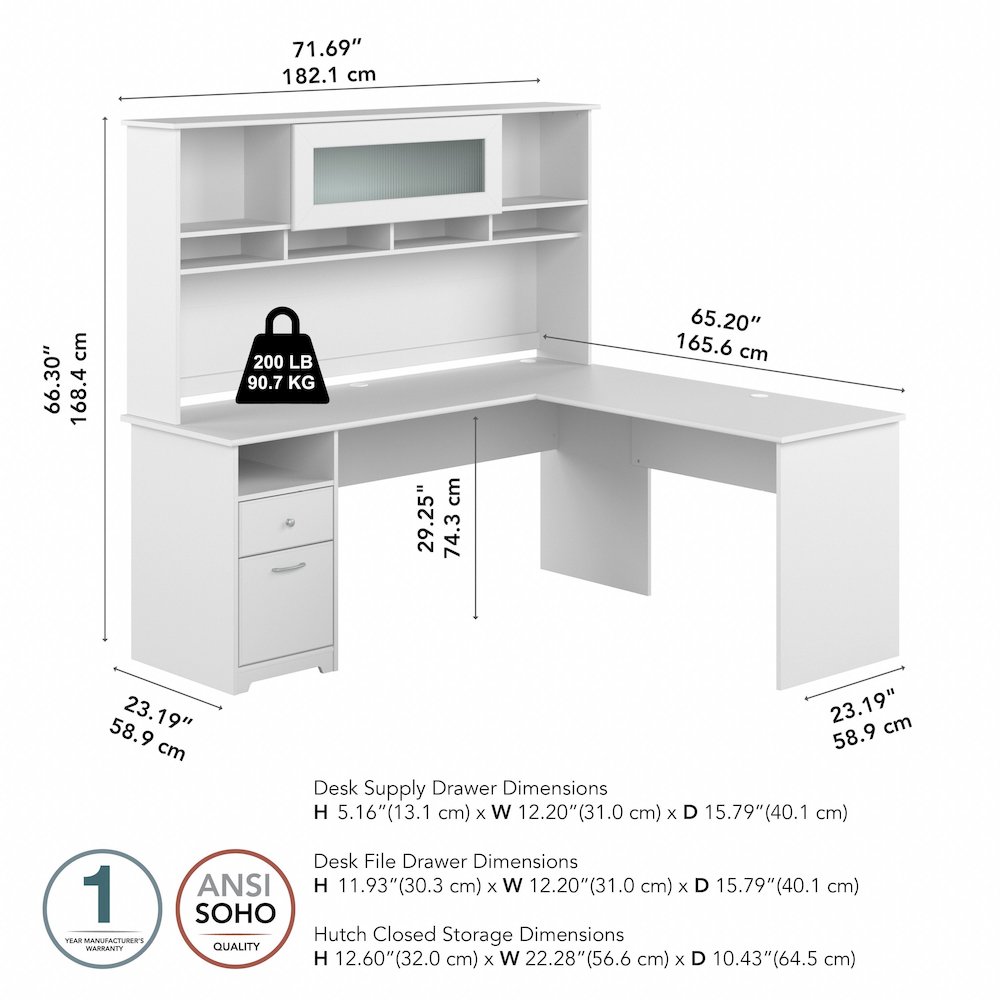 Cabot 72W L Shaped Computer Desk with Hutch and Drawers. Picture 9