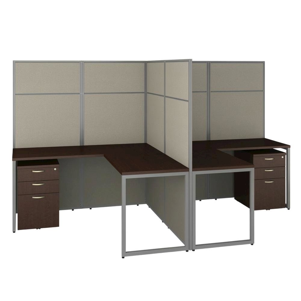 Silver L-Shaped Cubicle Desk with Drawers and Panel Privacy. Picture 1