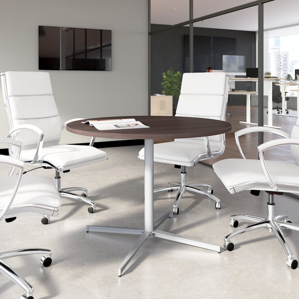 42-inch Round Conference Table with Metal Base in Storm Gray. Picture 2