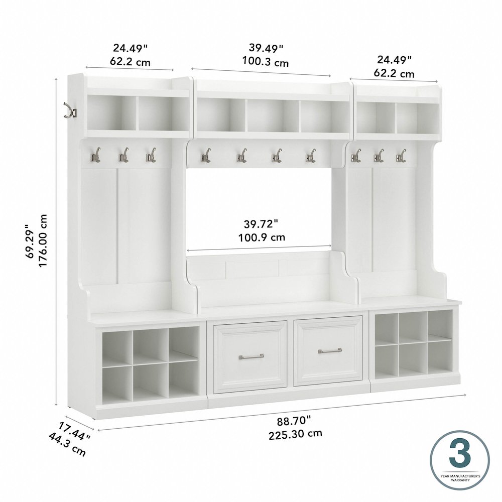 Woodland Full Entryway Storage Set with Coat Rack and Shoe Bench with Doors. Picture 11