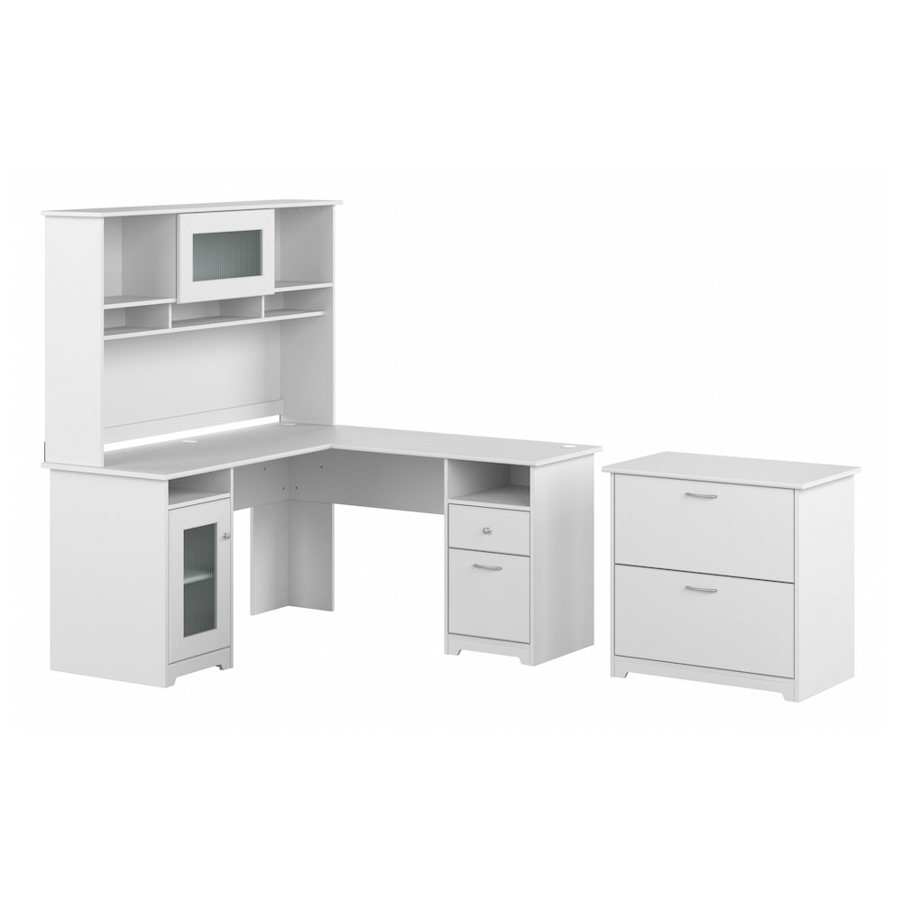 Cabot 60W L Shaped Computer Desk with Hutch and Lateral File Cabinet. Picture 1