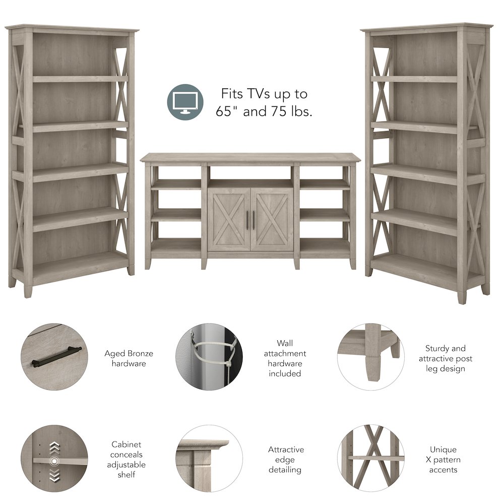 Key West Tall TV Stand with Set of 2 Bookcases. Picture 8