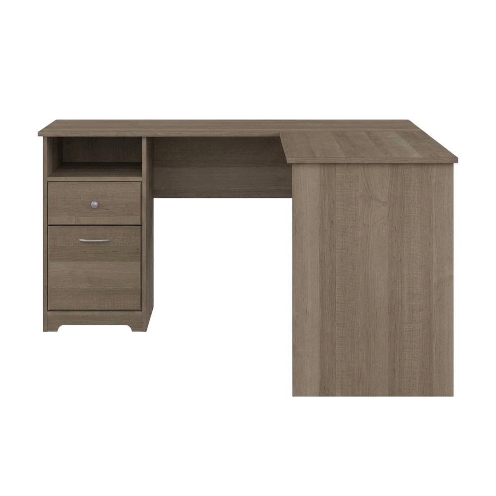 Modern Gray L-Shaped Computer Desk With 2 Drawers And Wire Management. Picture 4