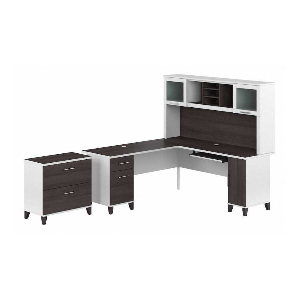 Somerset 72W L Shaped Desk with Hutch and Lateral File Cabinet. Picture 1