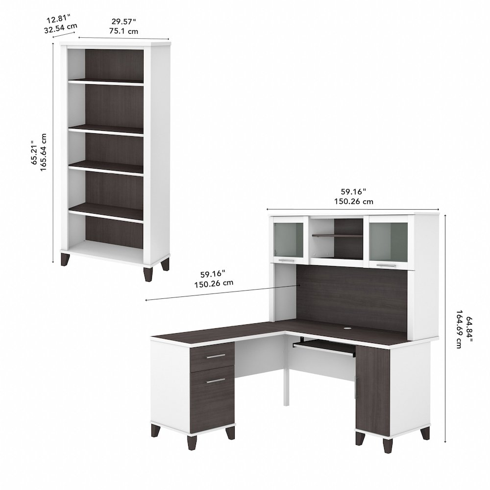 Somerset 60W L Shaped Desk with Hutch and 5 Shelf Bookcase. Picture 10