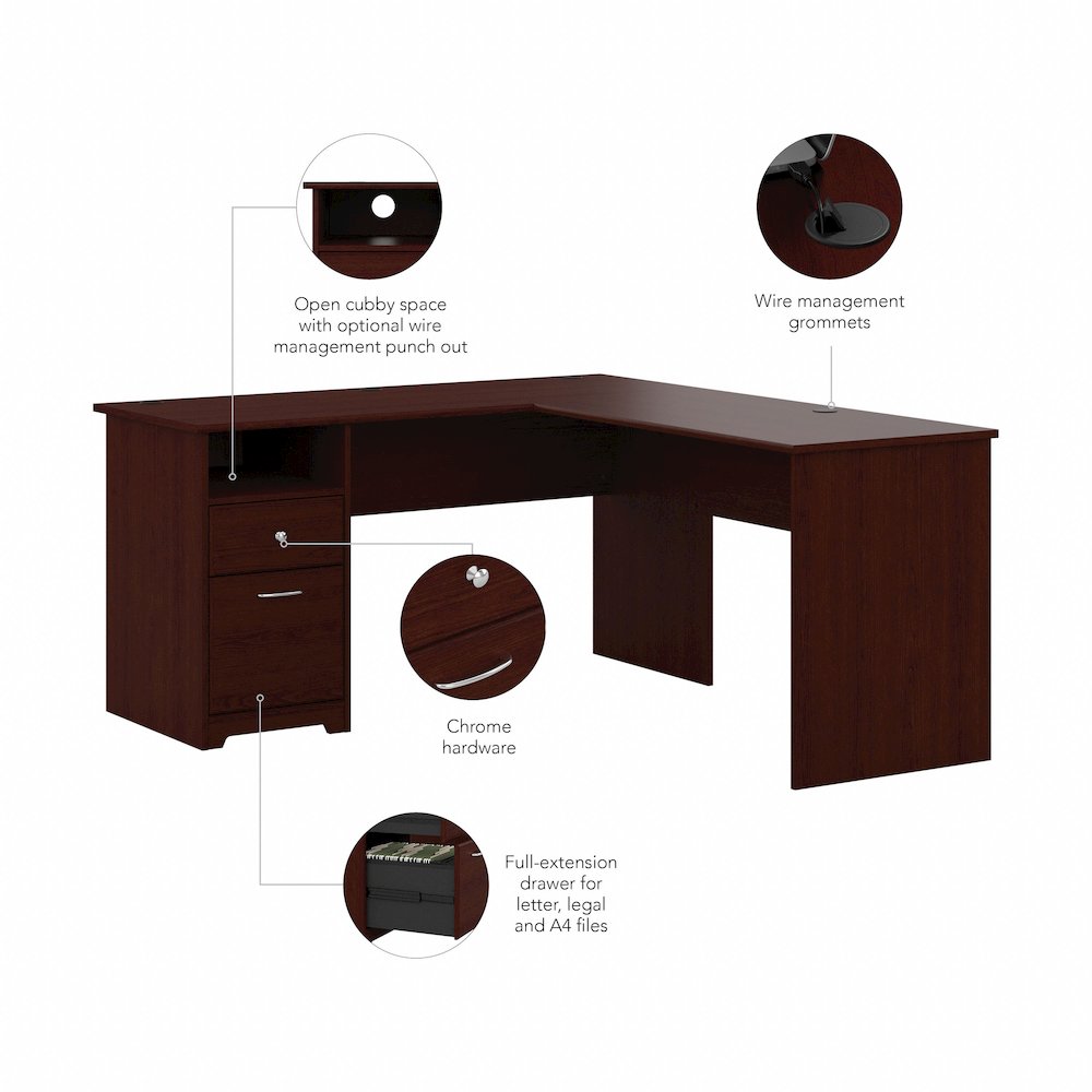 Cabot 60W L Shaped Computer Desk with Drawers. Picture 8