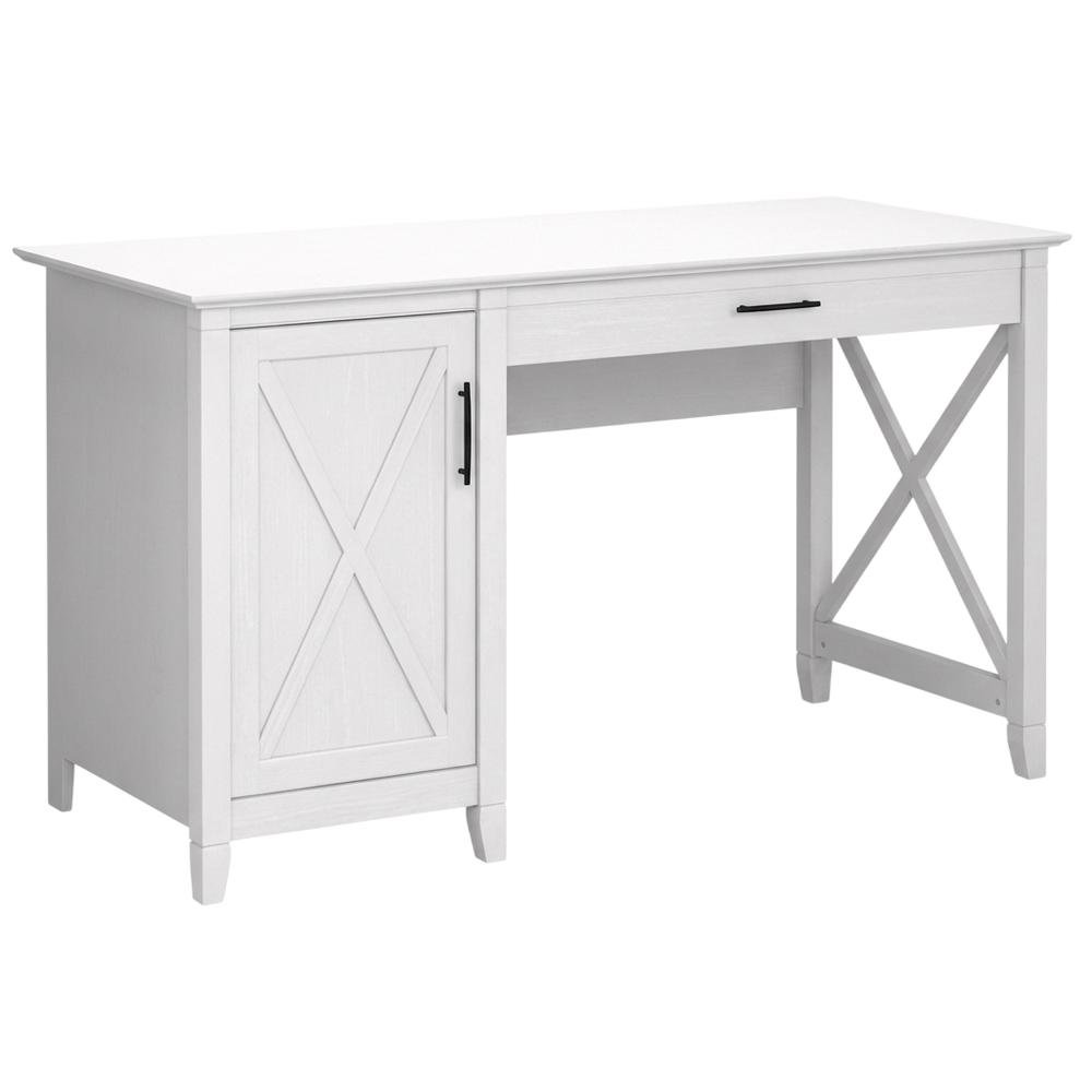 White 54W Computer Desk with 2 Drawer Lateral File Cabinet and 5 Shelf Bookcase. Picture 1