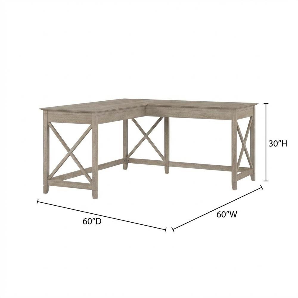 Gray L Shaped Office Desk With Farmhouse Style And Wire Management. Picture 7