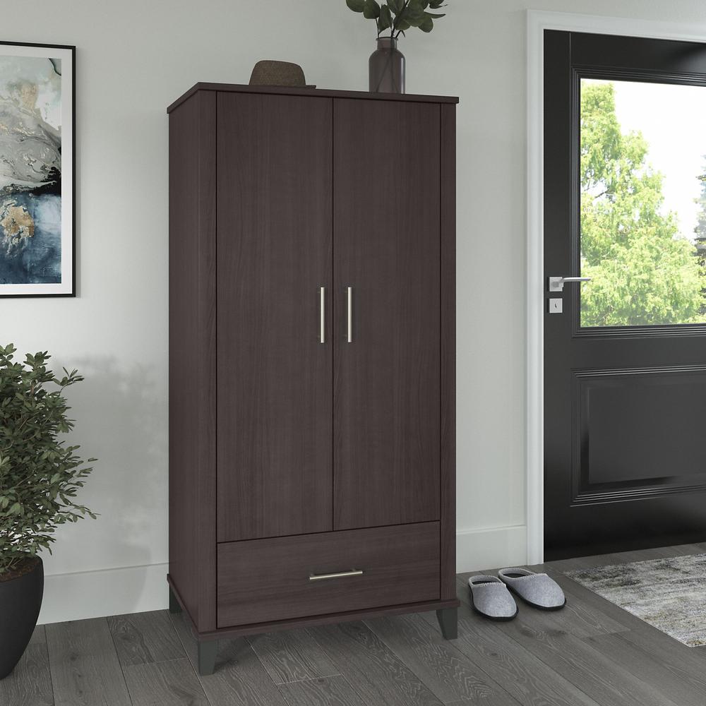 Bush Furniture Somerset Tall Entryway Cabinet with Doors and Drawer, Storm Gray. Picture 2