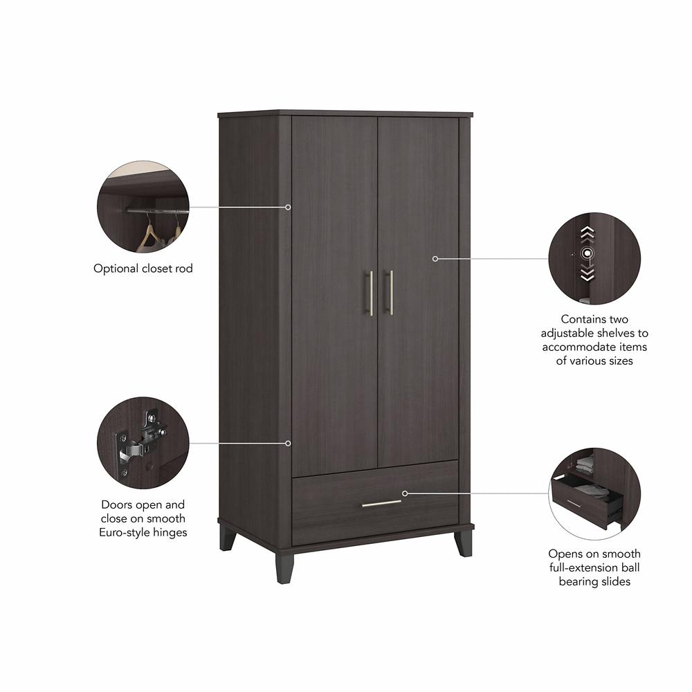 Bush Furniture Somerset Tall Entryway Cabinet with Doors and Drawer, Storm Gray. Picture 3