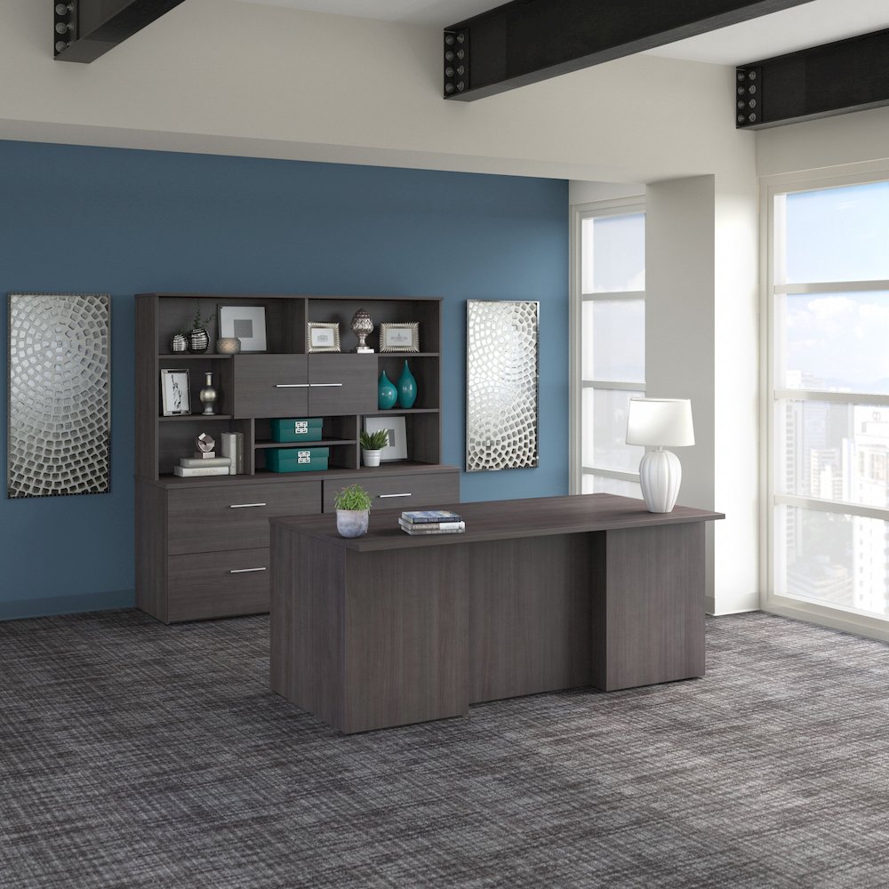 500 72W x 36D Executive Desk with Drawers, Lateral File Cabinets and Hutch. Picture 2