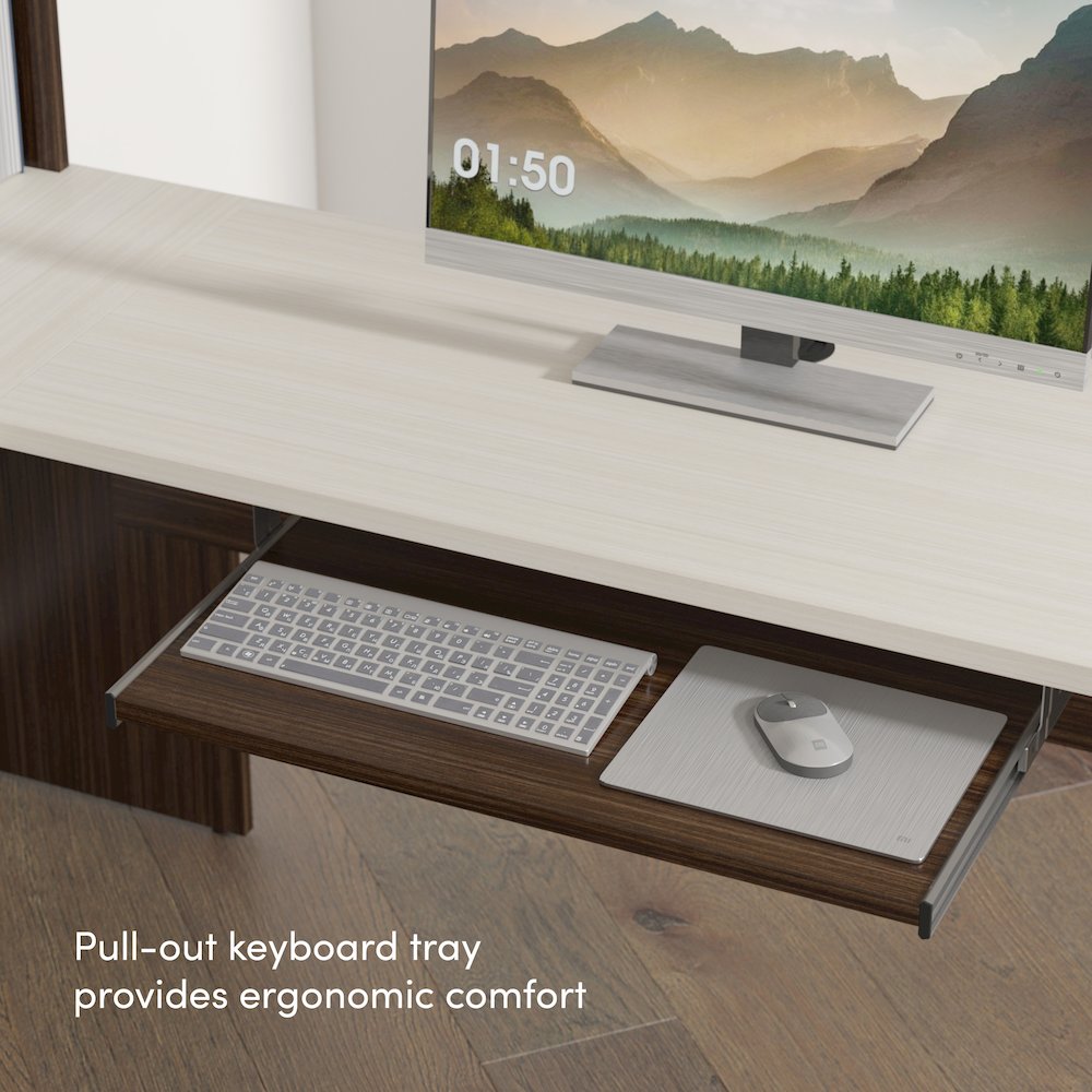 65W U-Shaped Executive Desk with Pedestal and Hutch. Picture 6