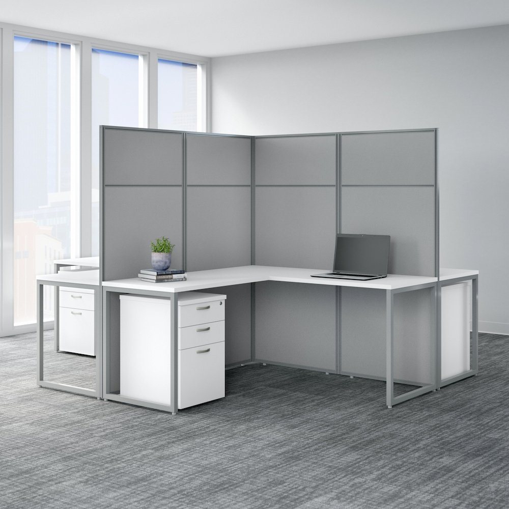 Easy Office 60W 4 Person L Shaped Cubicle Desk with Drawers and 66H Panels. Picture 2