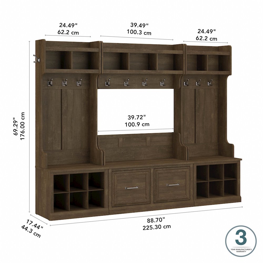 Woodland Full Entryway Storage Set with Coat Rack and Shoe Bench with Doors. Picture 10