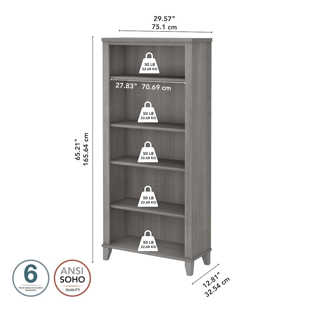 Somerset Tall 5 Shelf Bookcase. Picture 6