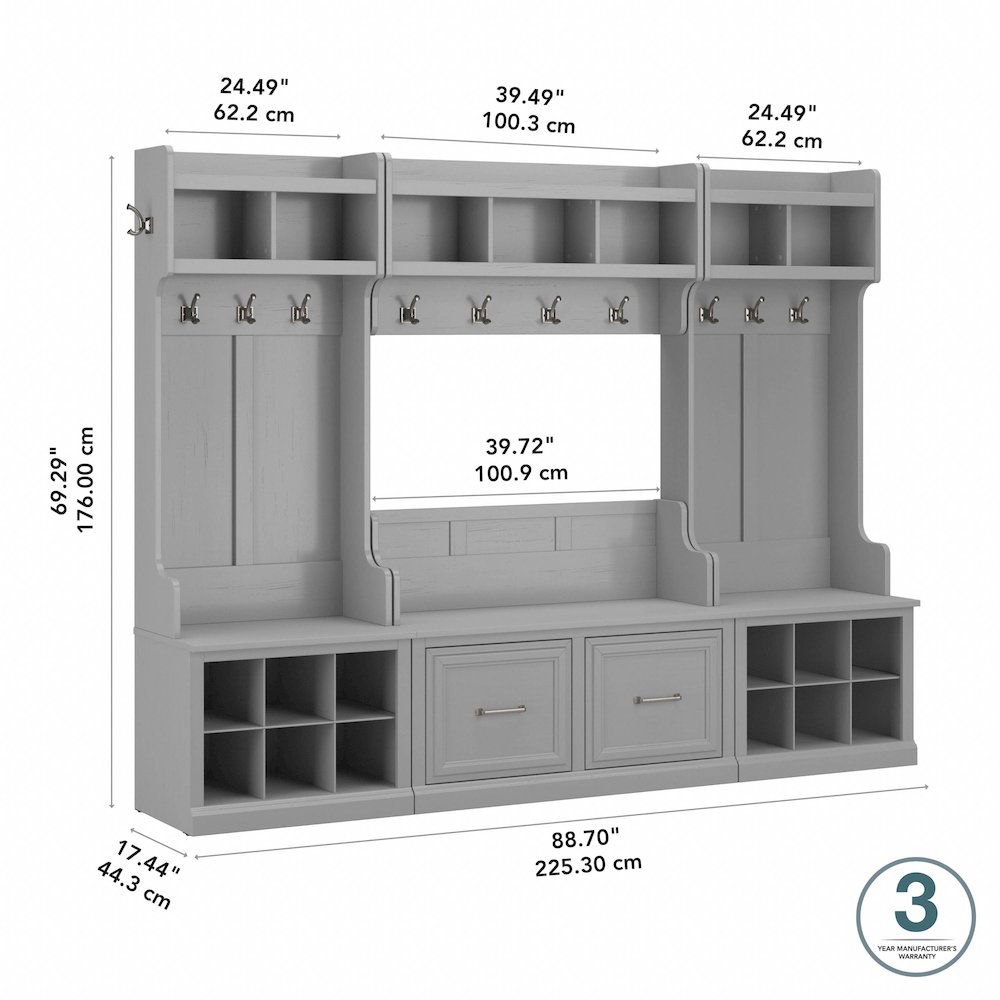 Woodland Full Entryway Storage Set with Coat Rack and Shoe Bench with Doors. Picture 10