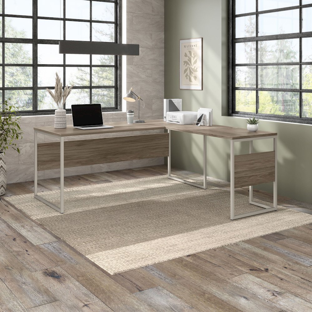 Hybrid 72W x 30D L Shaped Table Desk with Metal Legs. Picture 2