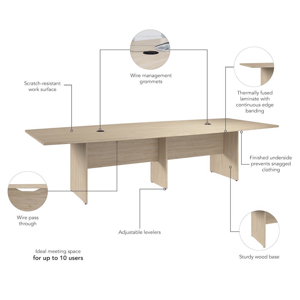 120-inch Office Conference Table with Wood Base in Natural Elm. Picture 6