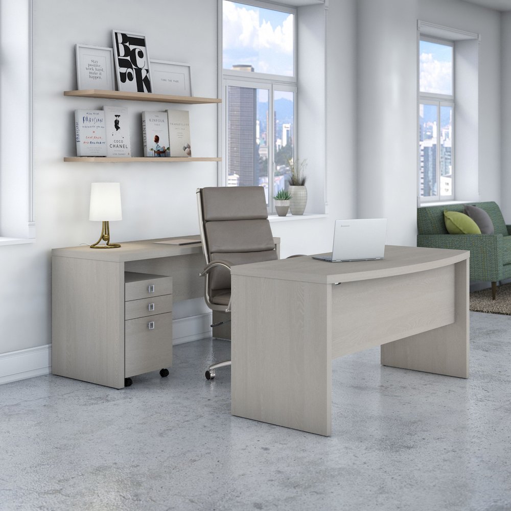 Echo Bow Front Desk and Credenza with Mobile File Cabinet. Picture 2