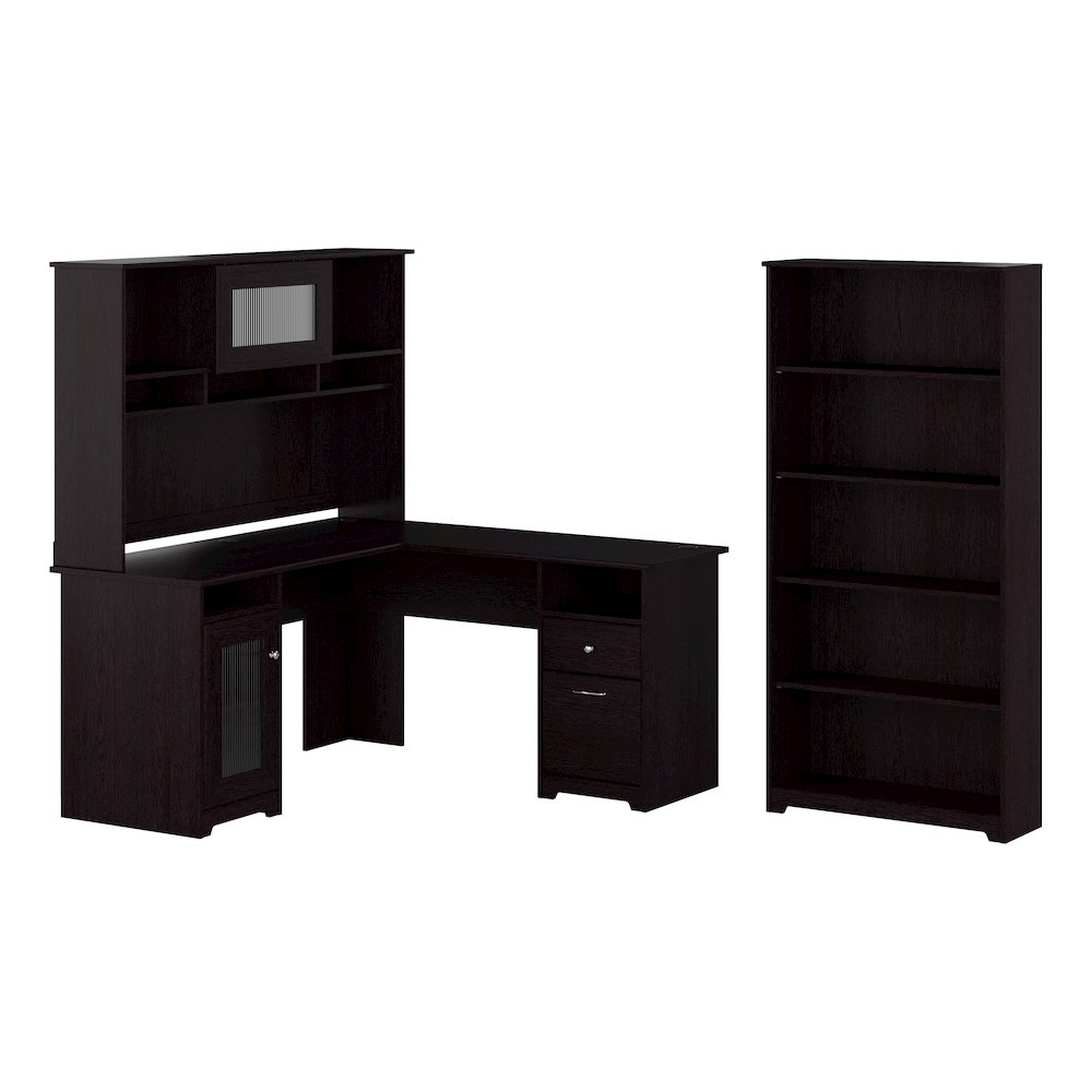 Cabot 60W L Shaped Computer Desk with Hutch and 5 Shelf Bookcase